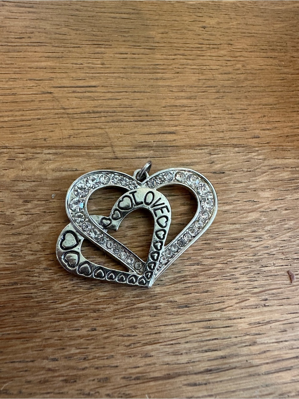 Silver Heart 'Love' Pendant with Rhinestones